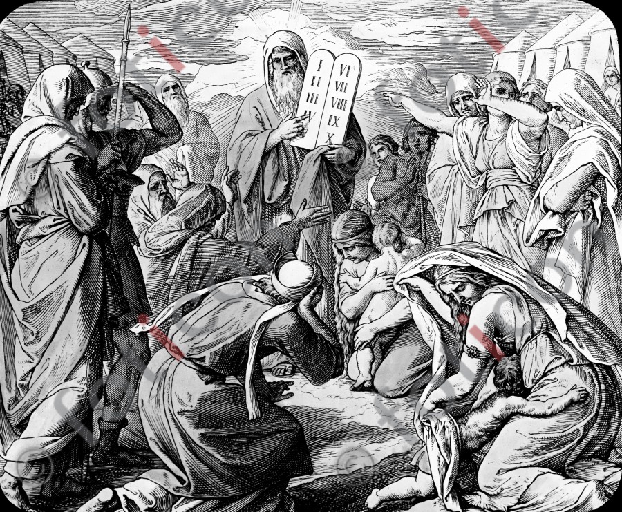 Moses bringt dem Volk die neuen Gesetzestafeln | Moses brings the people the new tables of the law (foticon-simon-045-sw-053.jpg)